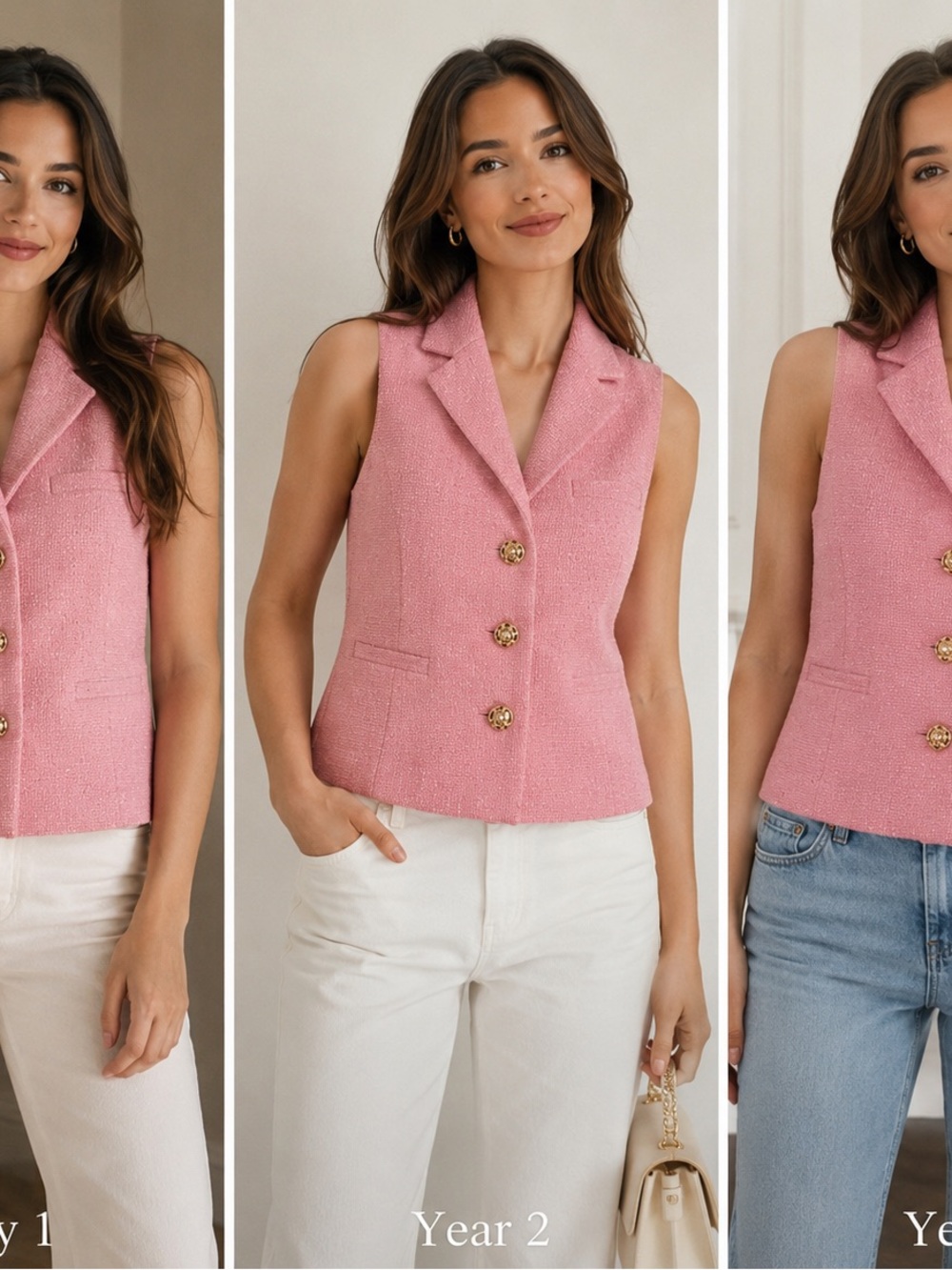 Endless Rose Pink Tweed Sleeveless Blazer Top with Gold Accent Buttons M